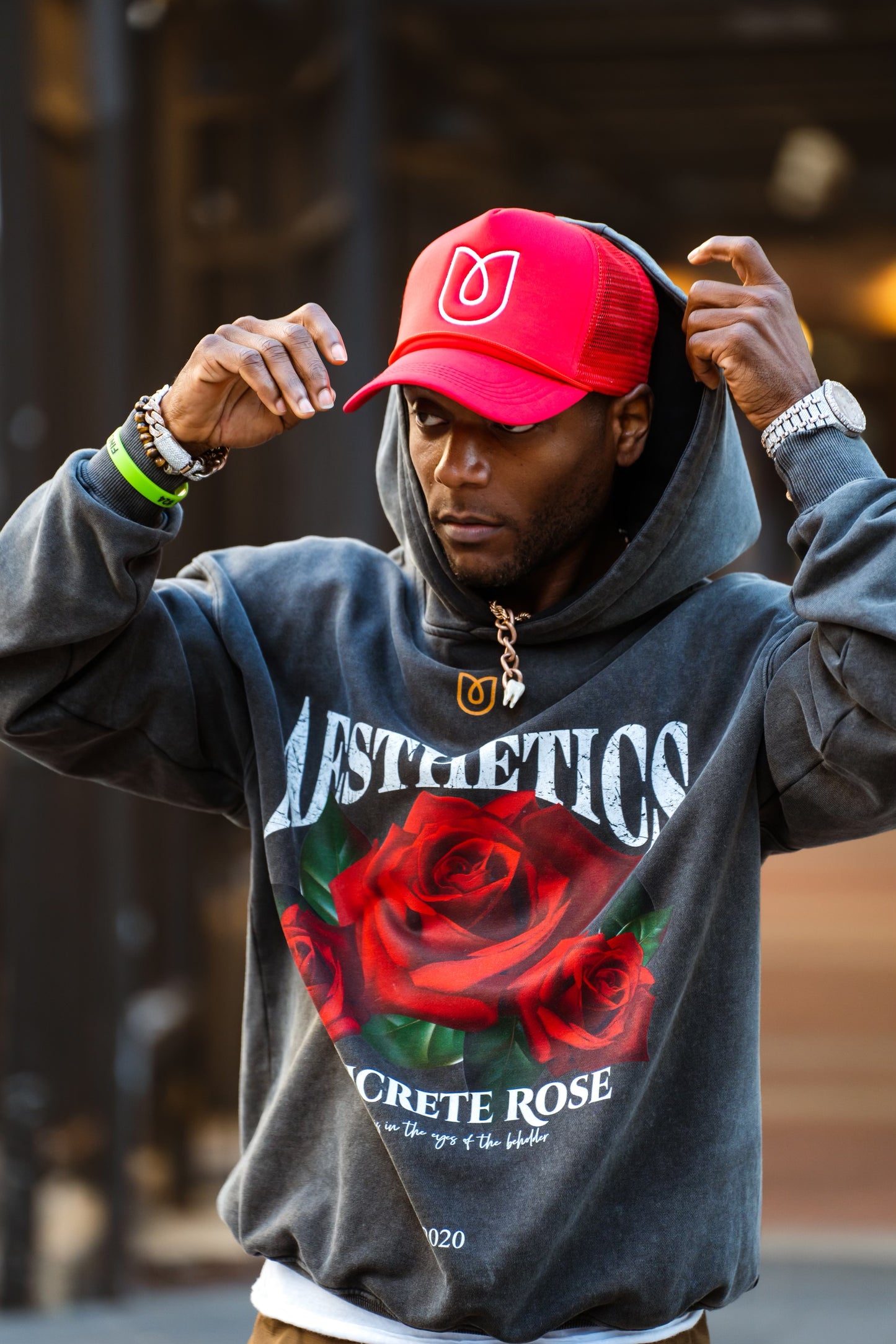 Premium Vintage Concrete Rose Pullover Hoodie